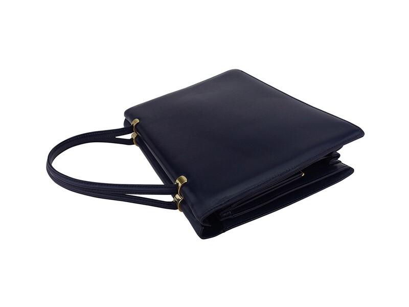 コンテス COMTESSE ハンドバッグ スクエアフォルム ネイビー ゴールド レディース 中古_画像3