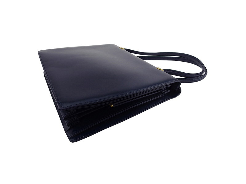 コンテス COMTESSE ハンドバッグ スクエアフォルム ネイビー ゴールド レディース 中古_画像4