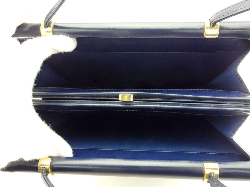 コンテス COMTESSE ハンドバッグ スクエアフォルム ネイビー ゴールド レディース 中古_画像6