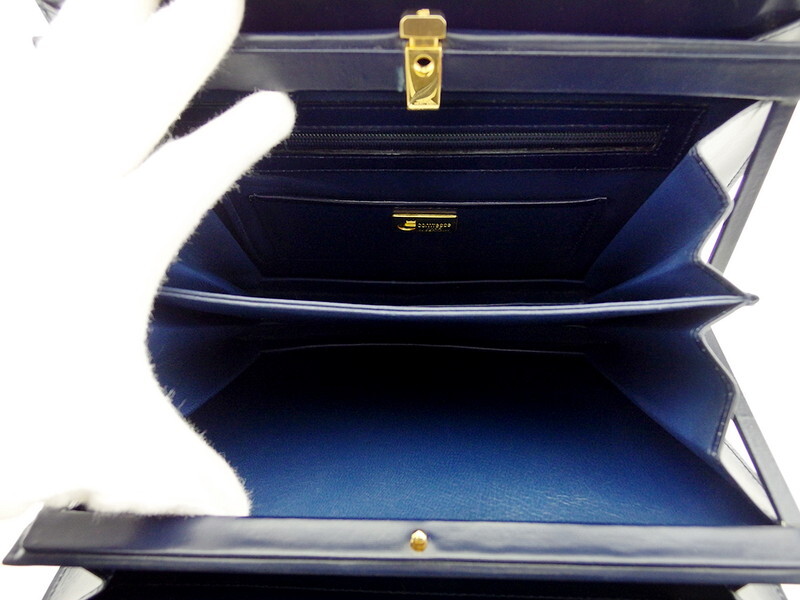 コンテス COMTESSE ハンドバッグ スクエアフォルム ネイビー ゴールド レディース 中古_画像7