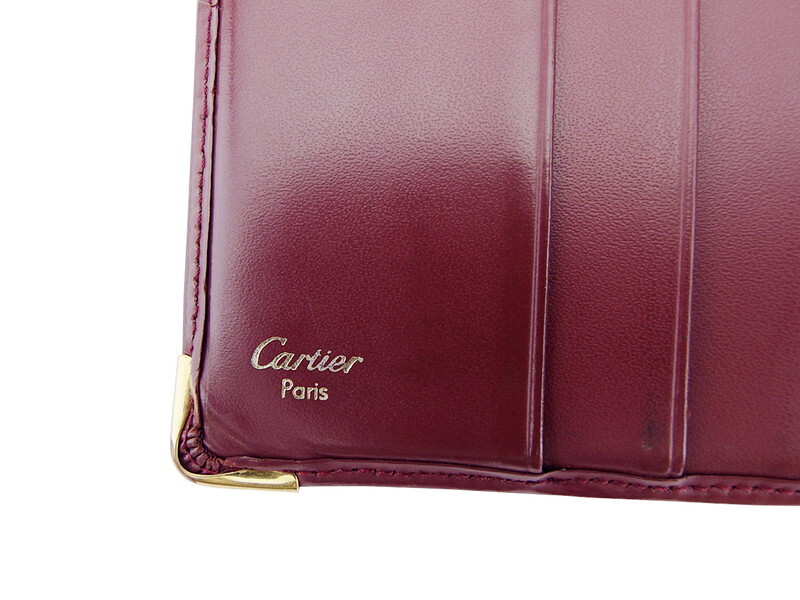カルティエ CARTIER 二つ折り財(cái)布 マストライン ボルドー ゴールド レディース 中古