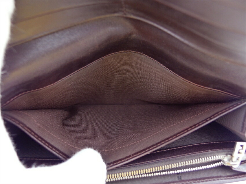 フェンディ FENDI 長財布 ズッカ ズッカ カーキ×ブラック×ダークブラウン レディース 中古