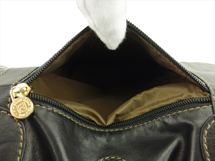 フェンディ FENDI ボストンバッグ FFマーク ブラック ゴールド レディース 中古