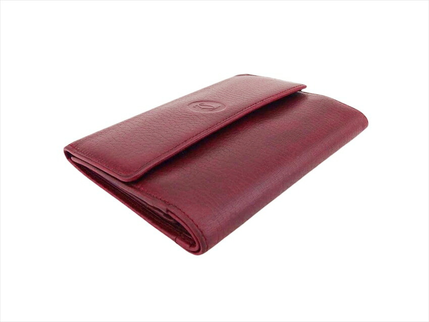 カルティエ CARTIER 三つ折り財布 マストライン ボルドー ゴールド レディース 中古_画像4