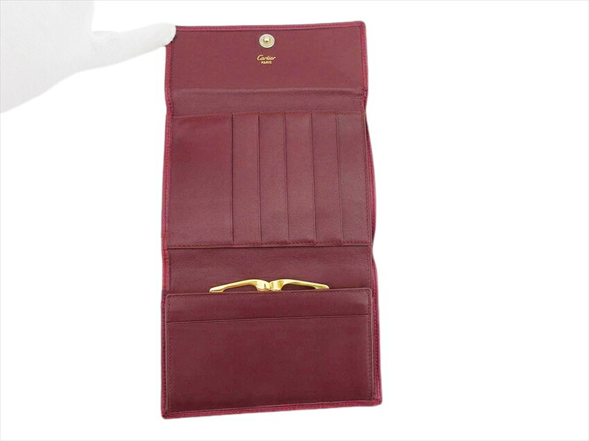 カルティエ CARTIER 三つ折り財布 マストライン ボルドー ゴールド レディース 中古_画像5