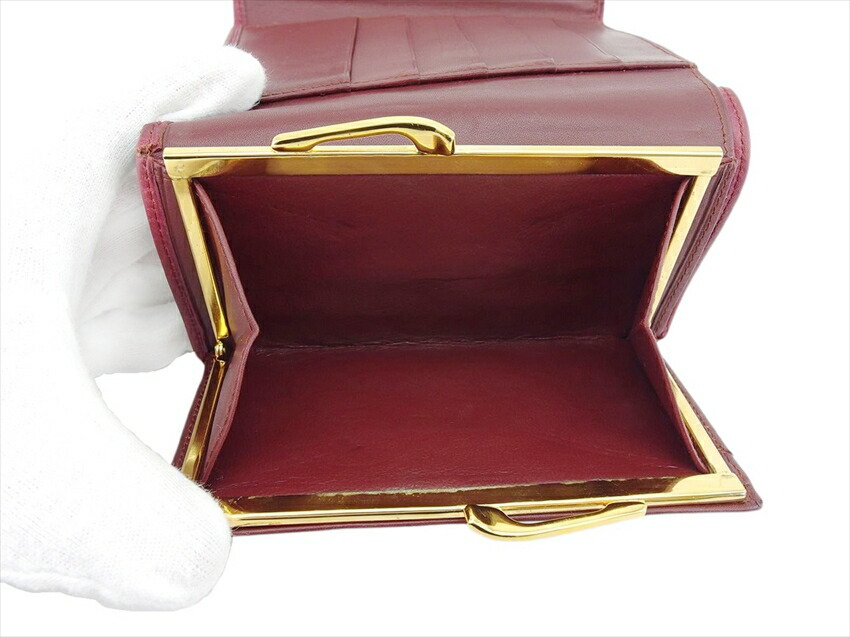 カルティエ CARTIER 三つ折り財布 マストライン ボルドー ゴールド レディース 中古_画像6