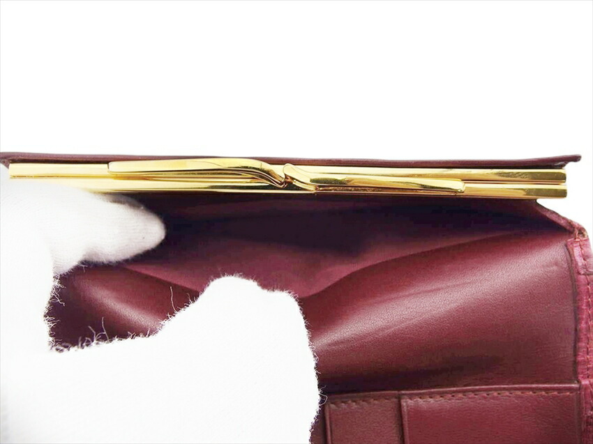 カルティエ CARTIER 三つ折り財布 マストライン ボルドー ゴールド レディース 中古_画像7