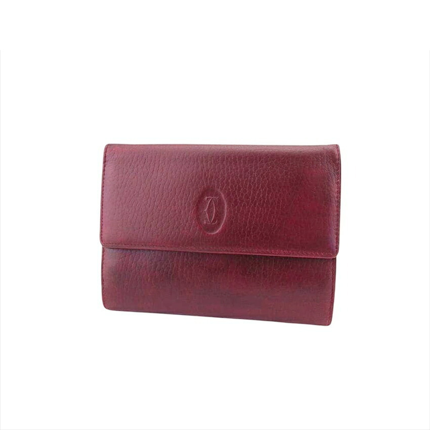カルティエ CARTIER 三つ折り財布 マストライン ボルドー ゴールド レディース 中古_画像1