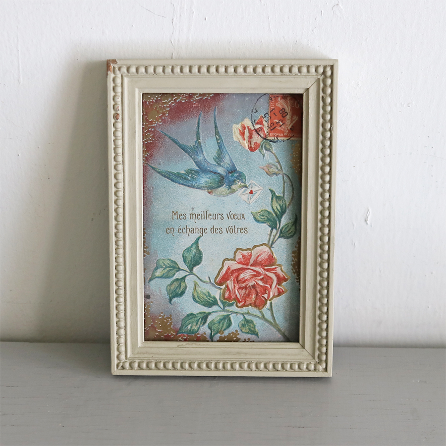 1800年代 16.5×12 グレーペイント 木製 額 フランス アンティーク ガラス付 ドット フレーム ナポレオン 写真 /天使 キリスト マリア_画像1