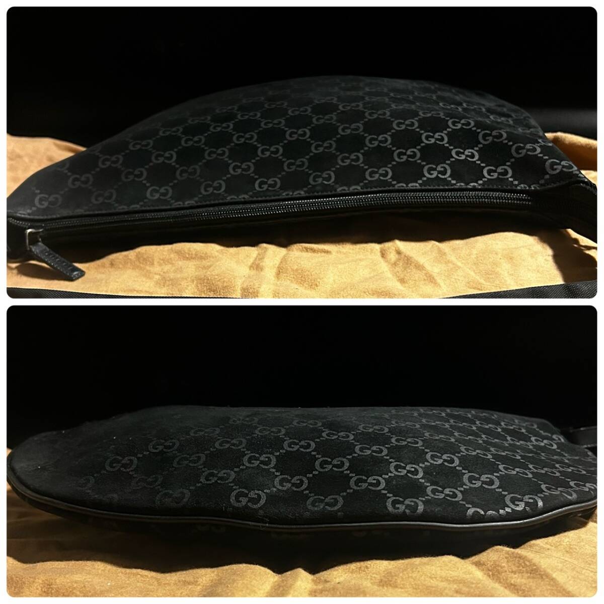 1円~【美品】グッチ GUCCI ワンショルダーバッグ メンズ ビジネス ハンドバッグ 手提げ 肩掛け スエード レザー GG ブラック 黒_画像5