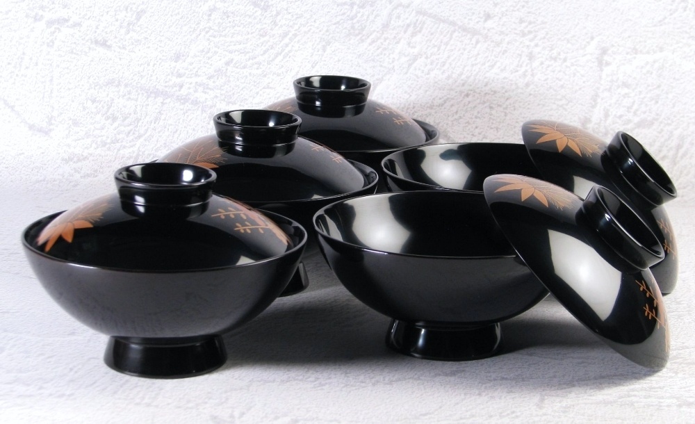 輪島塗　松桐蒔絵　木製吸物椀5客　幅：13cm　極美品　輪島共箱　煮物椀/25f008_画像5