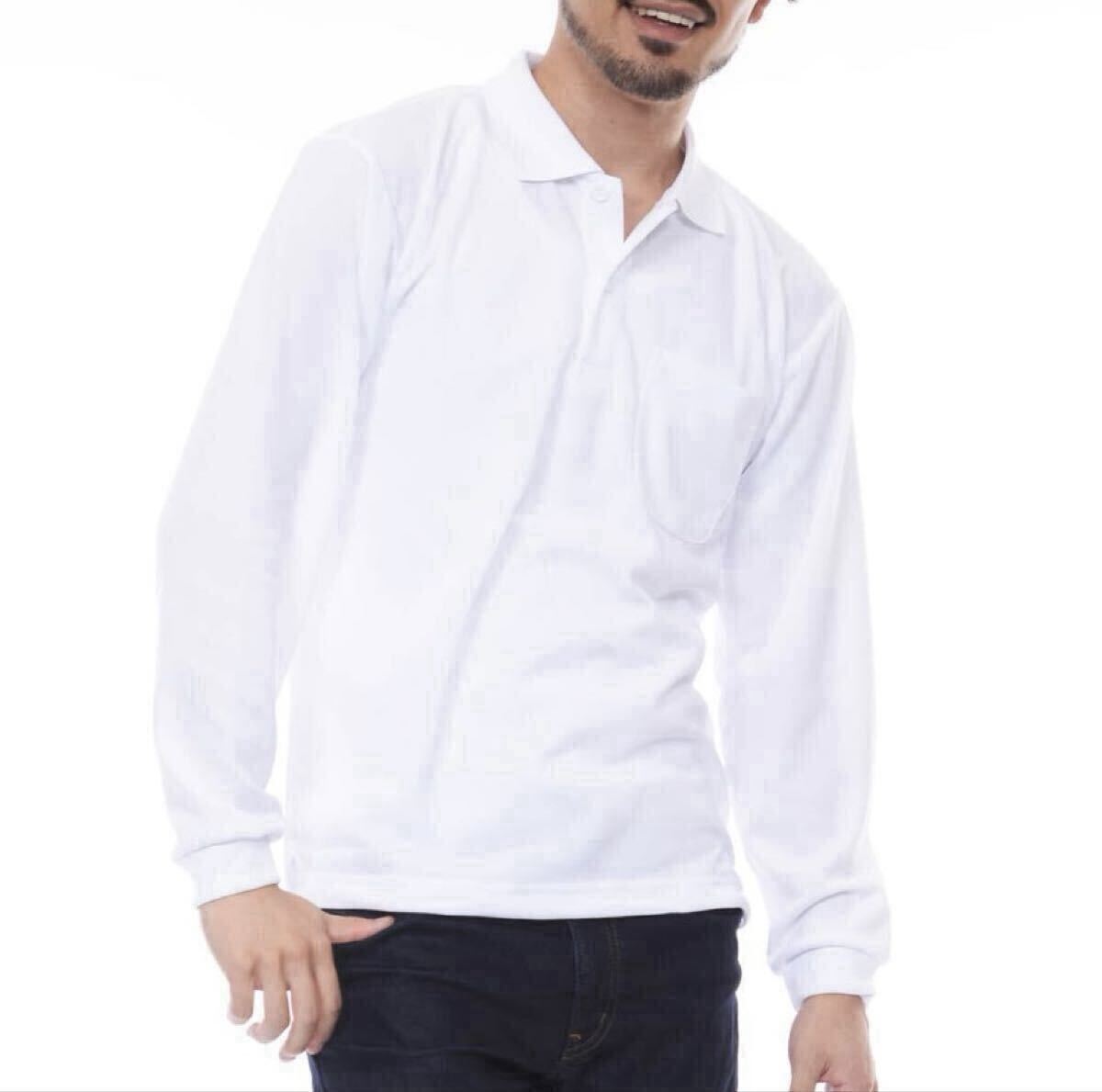 glimmer グリマー 新品未使用 4.4oz ドライ長袖ポロシャツ 胸ポケット付 吸水速乾 UVカット スポーツ ユニフォーム 白黒2枚セット Lサイズ_画像5