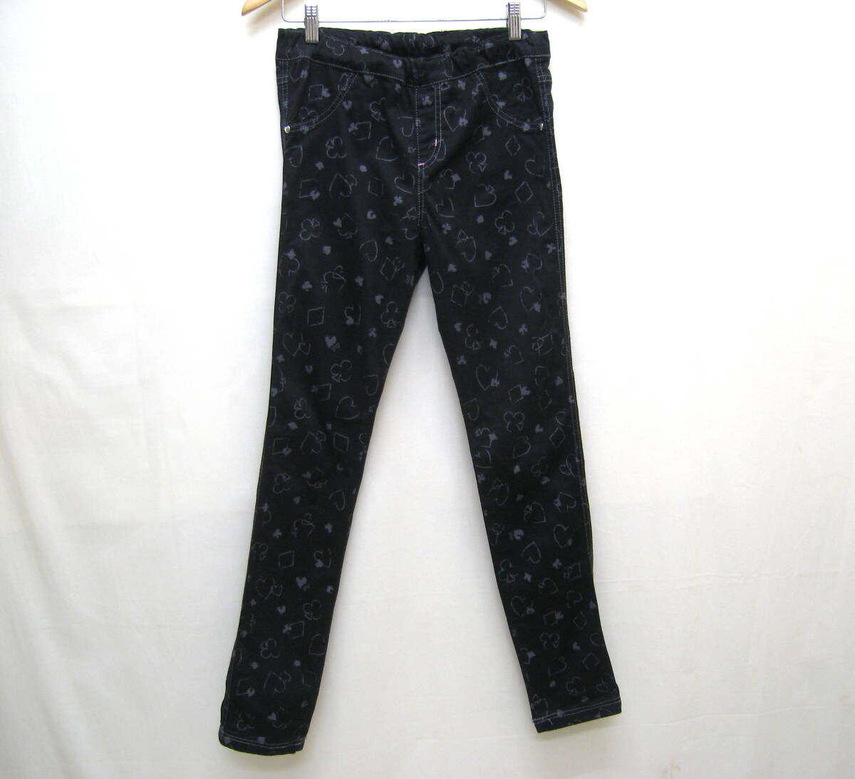 mezzo piano■メゾピアノ トランプ柄 ストレッチ パンツ ハートポケット 刺繍 キッズ サイズL/160 ブラック_画像1
