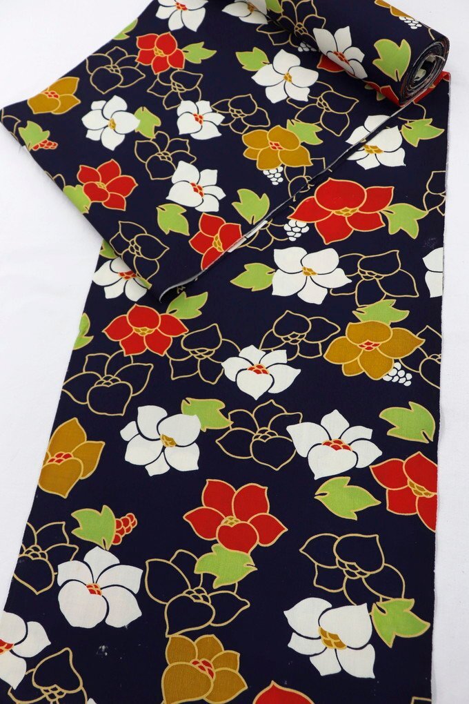 inagoya【 ウール アンサンブル 反物 紺色系 】未使用 未仕立て 男性 着物 小紋 リメイク b6960ba_画像1