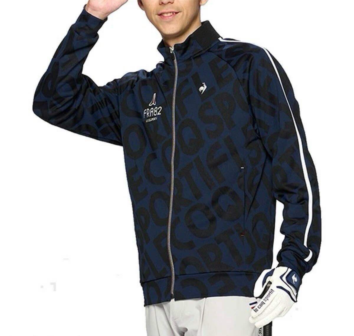 美品 2024SS 定価14300円 ルコックゴルフ ストレッチフォーサー ロゴジャガード 総柄 トラック ジャケット M 紺 ウインドブレーカー メンズ_画像2