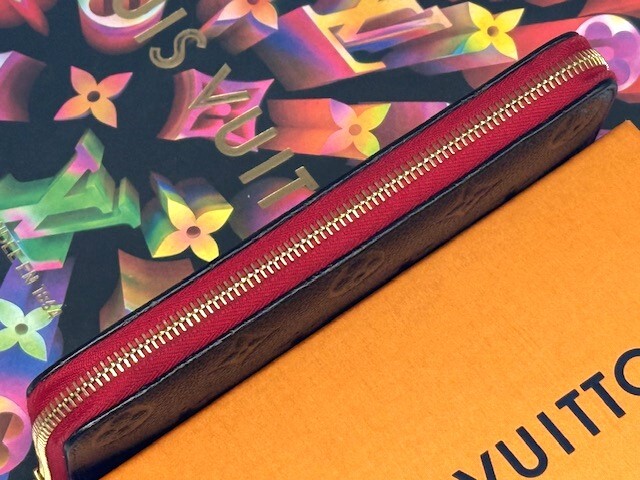 【確実正規品】美品!Louis Vuittonルイヴィトン アンプラント ポルトフォイユクレマンス ジッピーウォレット ブラック×レッド系_画像3