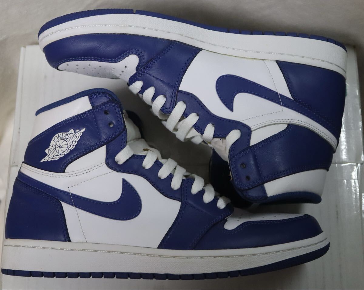 送料無料 中古美品 ナイキ NIKE AIR JORDAN 1 RETRO HIGH OG STORM BLUE 555088-127 (ホワイト/ストームブルー) 26.5cm 箱無し 青紐あり