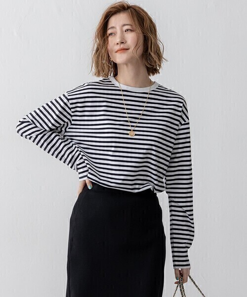 【送料無料】23区 MY STANDARD 大きいサイズ44 【大好評素材/洗える】コットンベアジャージー ロング Tシャツ 定価11,000円 新品_画像3