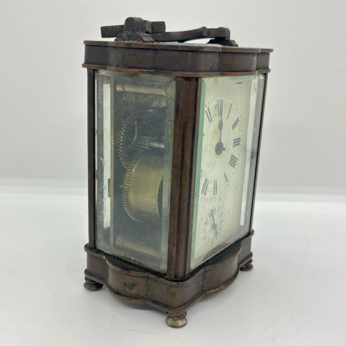 19世紀 アンティーク 置時計 ゼンマイ ゼンマイ式 コレクション フランス製面取りガラス 手巻き_画像2