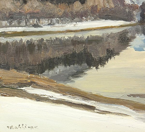 【GLC】真下慶治 「風(fēng)景」 油彩6號 日展評議員 山形県出身巨匠 ◆冬の最上川風(fēng)景?逸品!