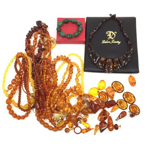 1円 琥珀 コハク ペンダントトップ 金具 K18 含む ネックレス イヤリング 他 アクセサリー 総重量約0.87kg A20715_画像1