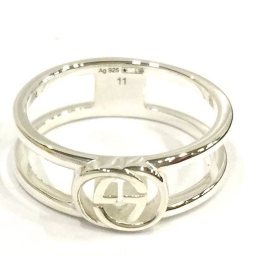 新品同様 グッチ 298036-J8400/8106/11 925インターロッキングG スリムオープンバンドリング ＃11 10号 GUCCI UE_画像2