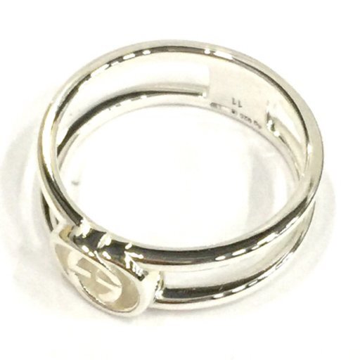 新品同様 グッチ 298036-J8400/8106/11 925インターロッキングG スリムオープンバンドリング ＃11 10号 GUCCI UE_画像1