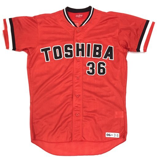 1円 ローリングス サイズ XO 東芝 野球部 ユニフォーム 背番号 36 FUKUDA レッド系 日本製 Rawlings 現状品の画像1