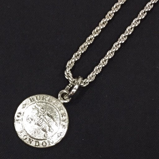 バーバリーズ ラウンド ロゴ メダルモチーフ ネックレス シルバーカラー アクセサリー 保存箱付き Burberrys QH102-80_画像1