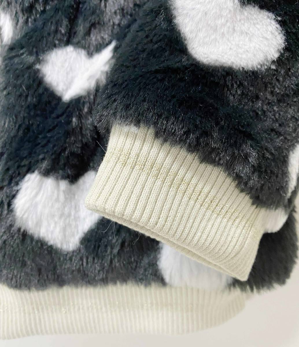 新品 110 ★ コストコ andy&evan ガールズ ボア ジャケット 4T ブラック ハート ホワイト フルジップ ジャンパー ふわふわ もこもこ 上着_画像6