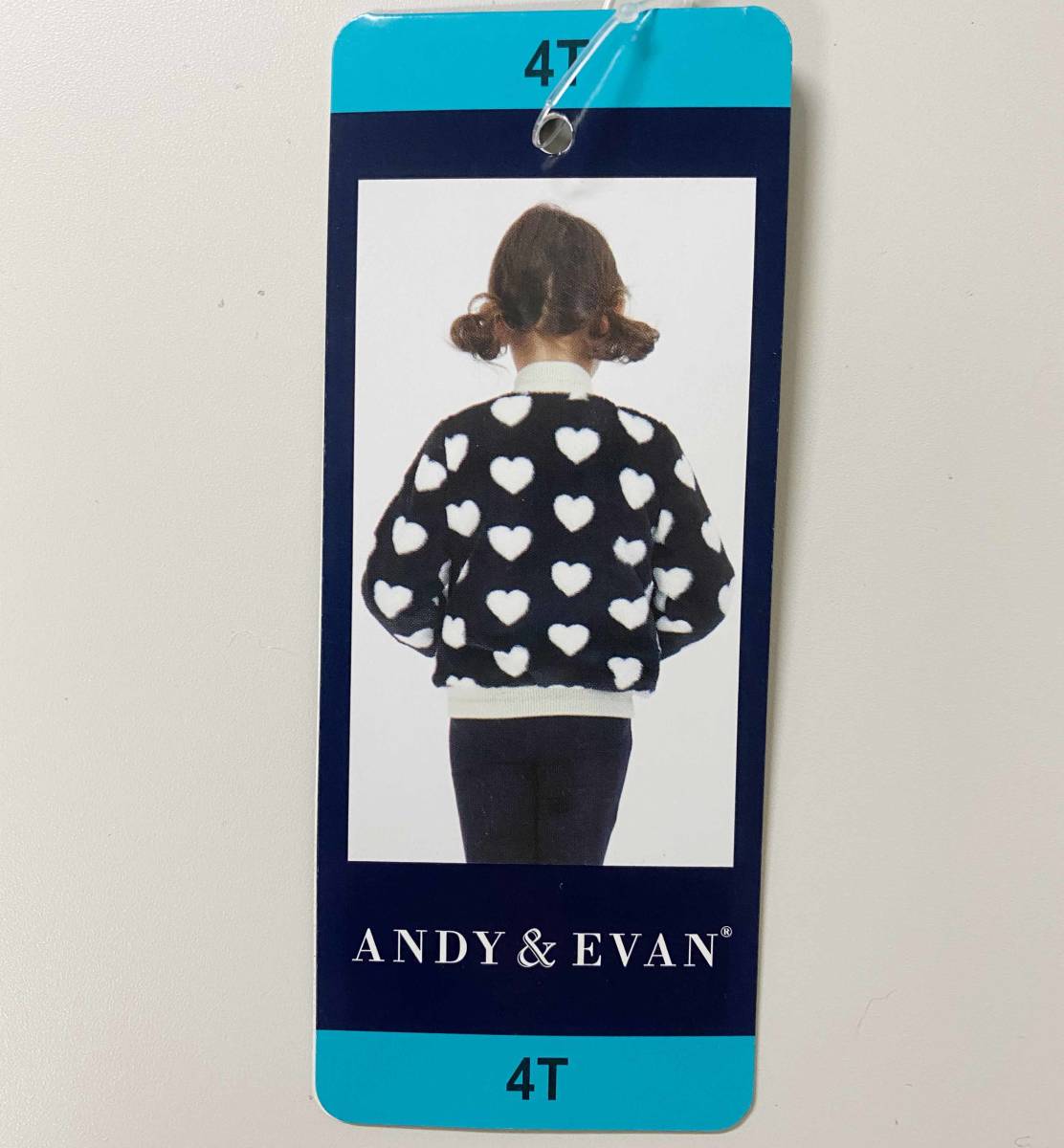 新品 110 ★ コストコ andy&evan ガールズ ボア ジャケット 4T ブラック ハート ホワイト フルジップ ジャンパー ふわふわ もこもこ 上着_画像9