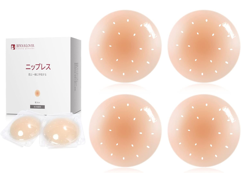 リコンパッド シリコンブラ ニップレス ニプレス レディース 4枚セット ケース付き洗える 繰り返し使える肌に優しい 乳首隠しシリコン製_画像1