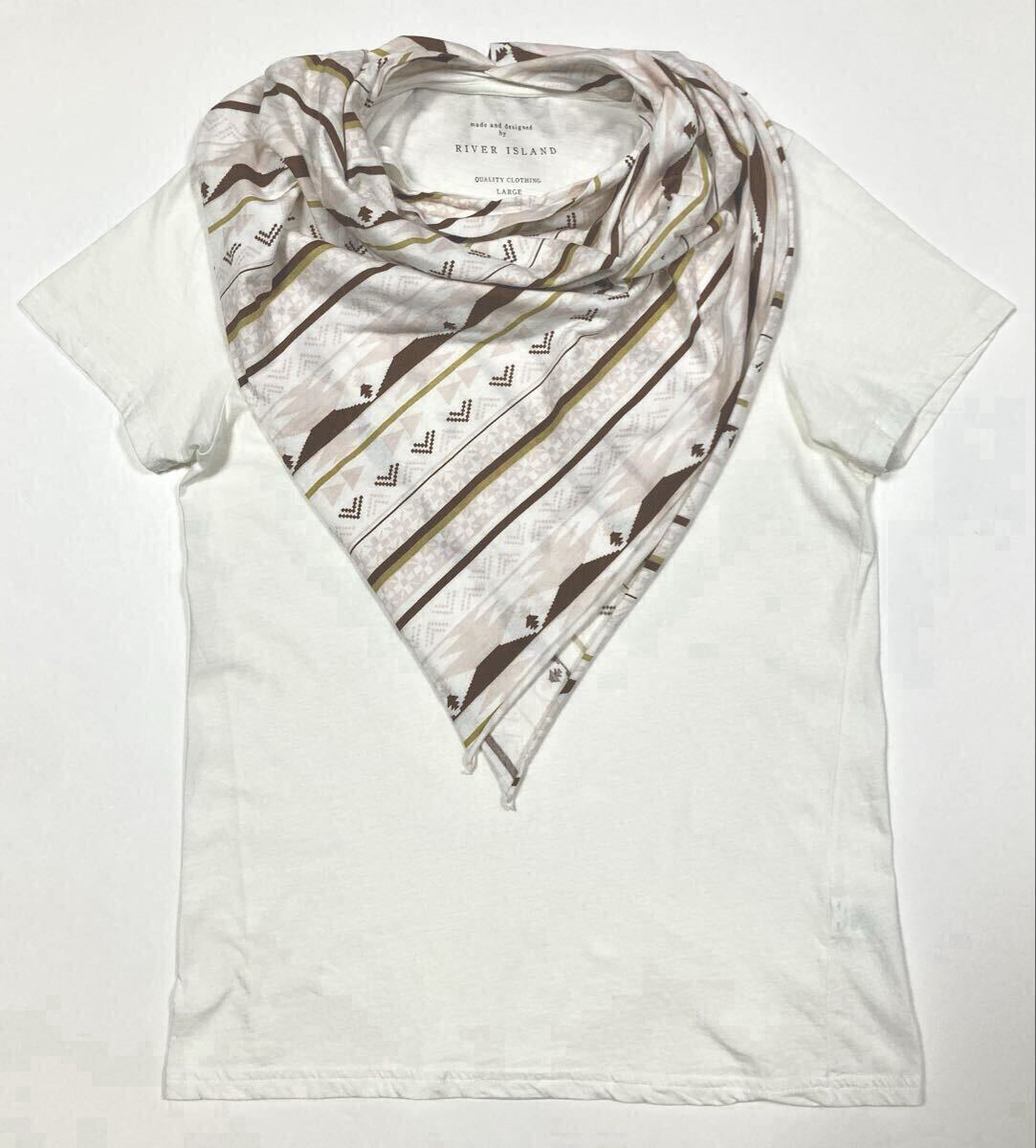 美品「RIVER ISLAND」ネイティブ柄ストール付き クルーネック 半袖 TEE トルコ製　L_画像1