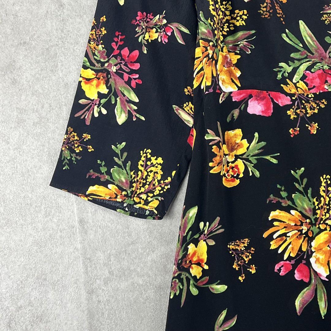 【タグ付】ZARA BASIC（XS）ひざ丈ワンピース フラワーモチーフ 黒_画像5