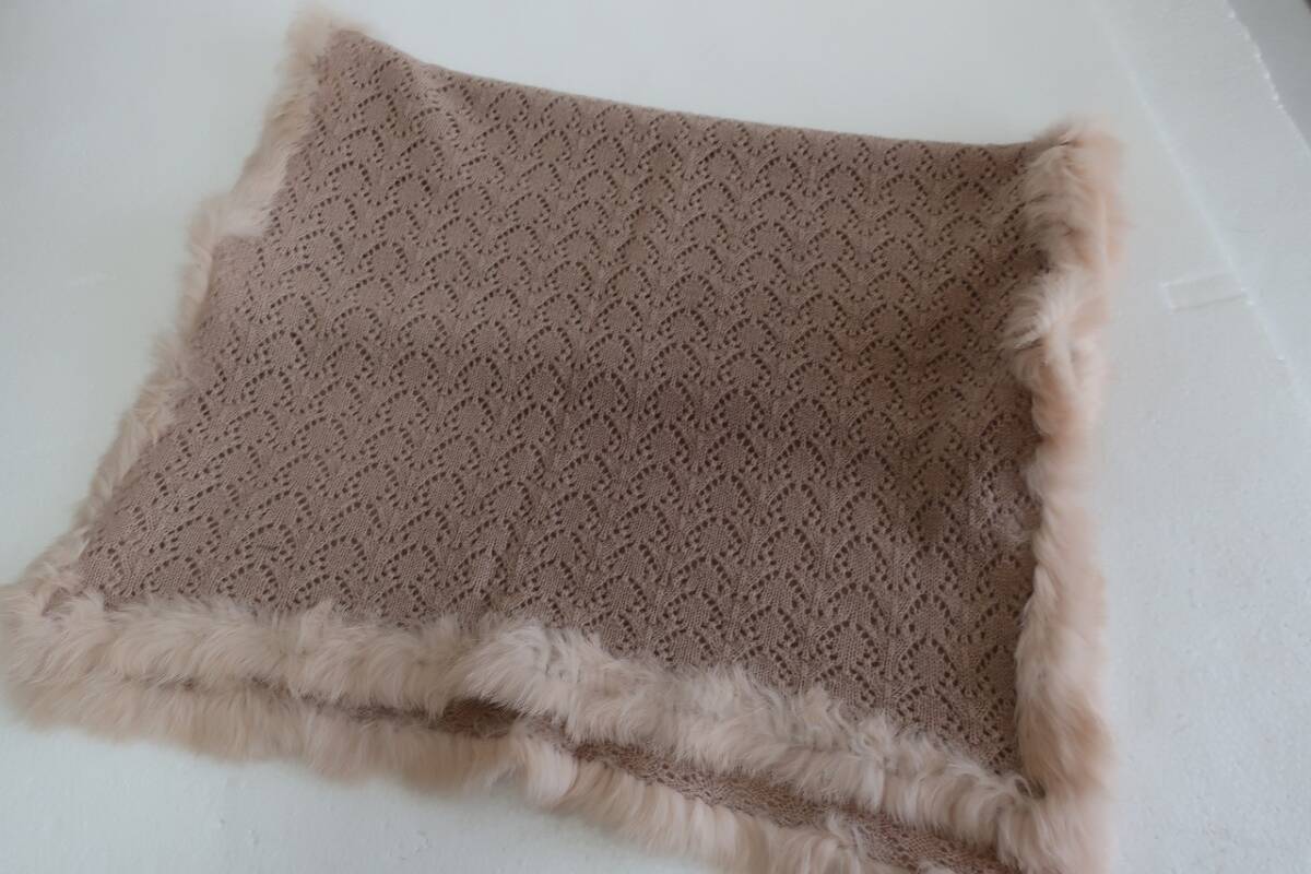 新品 mila schon ミラショーン ラビットファー付き ウールストール OHUALI1300A ピンクベージュ_画像3