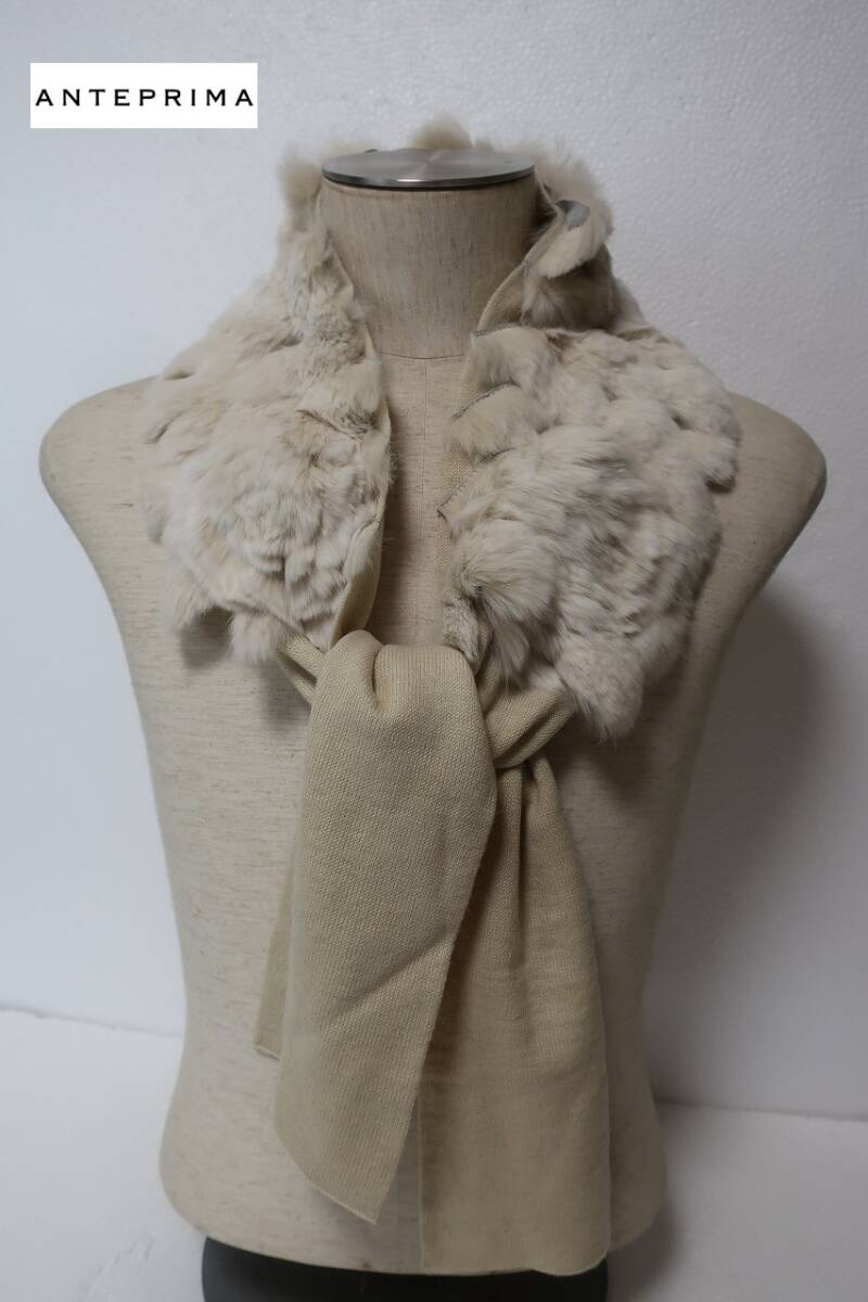 新品　アンテプリマ　ANTEPRIMA　フラワーモチーフ　ラビットファーマフラー　2AN60045-24　ホワイト系_画像1