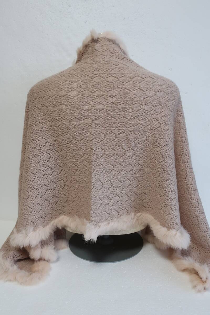 新品 mila schon ミラショーン ラビットファー付き ウールストール OHUALI1300A ピンクベージュ_画像2