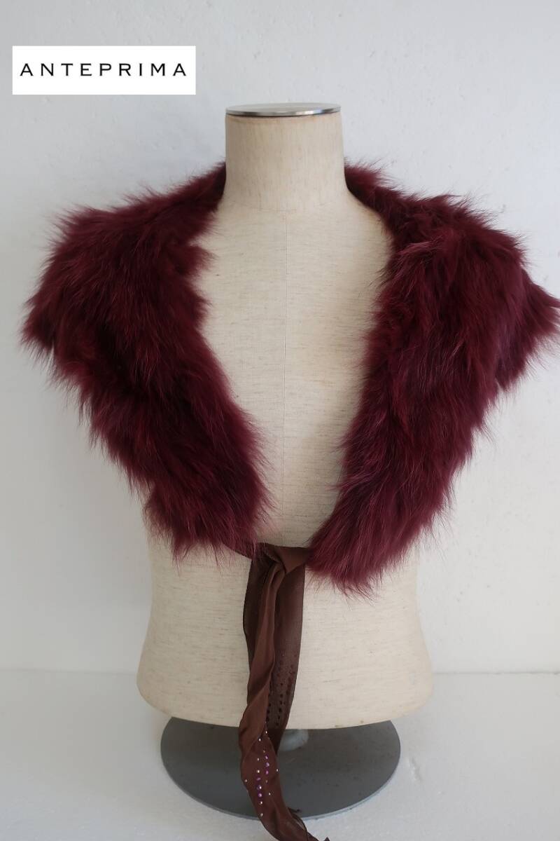 新品　ANTEPRIMA　アンテプリマ　リアルファー　フォックス　シフォン　2AN68011　ボルドー系_画像1