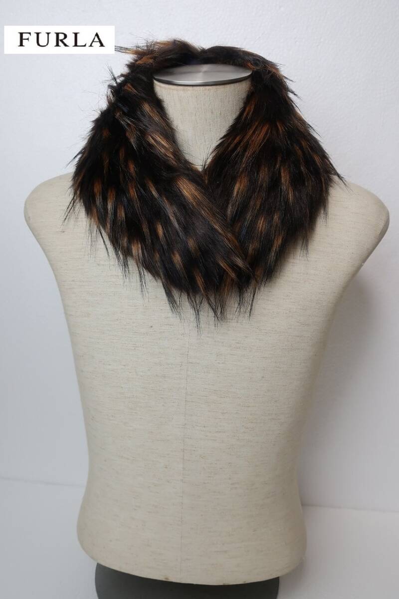 新品　FURLA　フルラ　フェイクファー　マフラー　カラー　チョーカー　ブラウン系_画像1