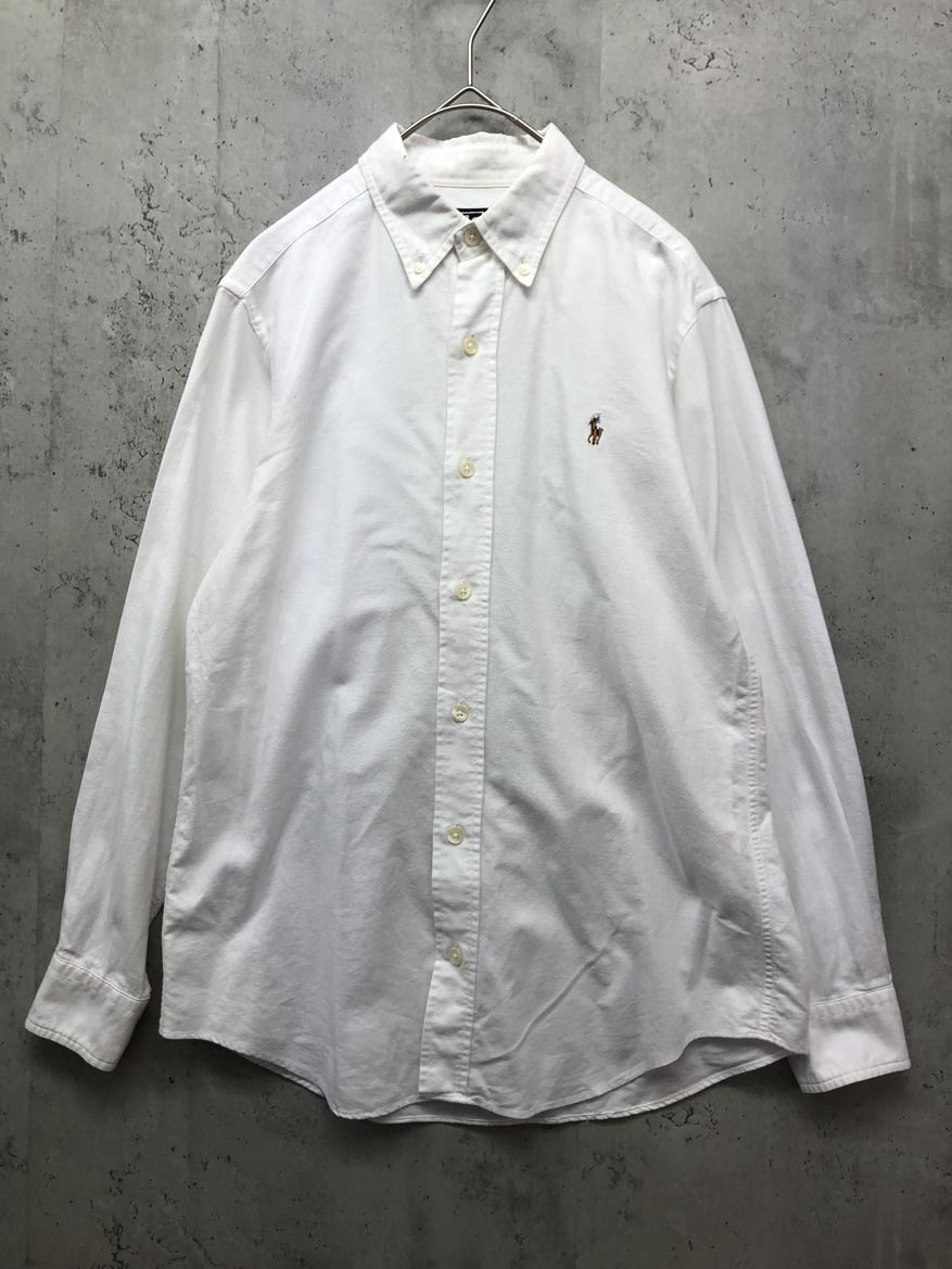 ゆうパケットOK POLO RALPH LAUREN ポロ ラルフローレン ナイガイ ワンポイント刺 ボタンダウン シャツ size160/白 ■■ ☆ fjb6 子供服_画像1