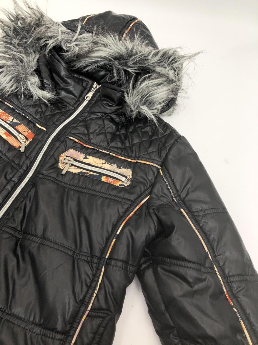 雅結 みやびむすび フード ファー ジップアップ 中綿 ジャケット size150/黒 ■■ ☆ fjc2 子供服_画像6