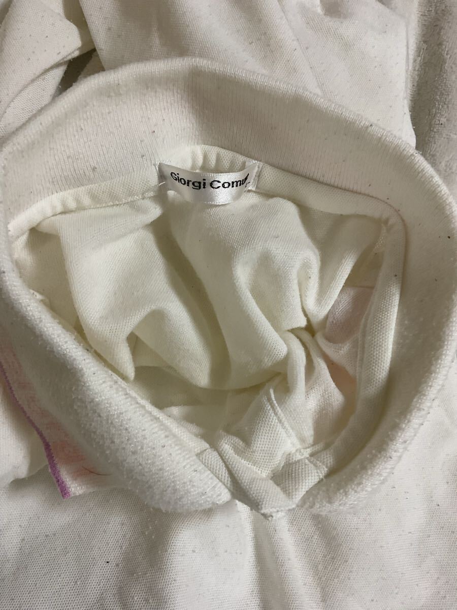 長袖ポロシャツ ポロシャツ 500円超複数10%商品オマケ B86-94身長152-162 L 実測肩幅40身幅49着丈59袖51cm 白 裾スリット 小毛玉有_画像10