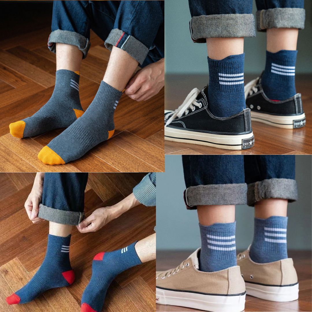 メンズ ソックス 10足セット 靴下 クルーソックス 通気 抗菌防臭 春夏秋 スポーツ カジュアル 厚み ライン 送料無料 新品 まとめ売り_画像3