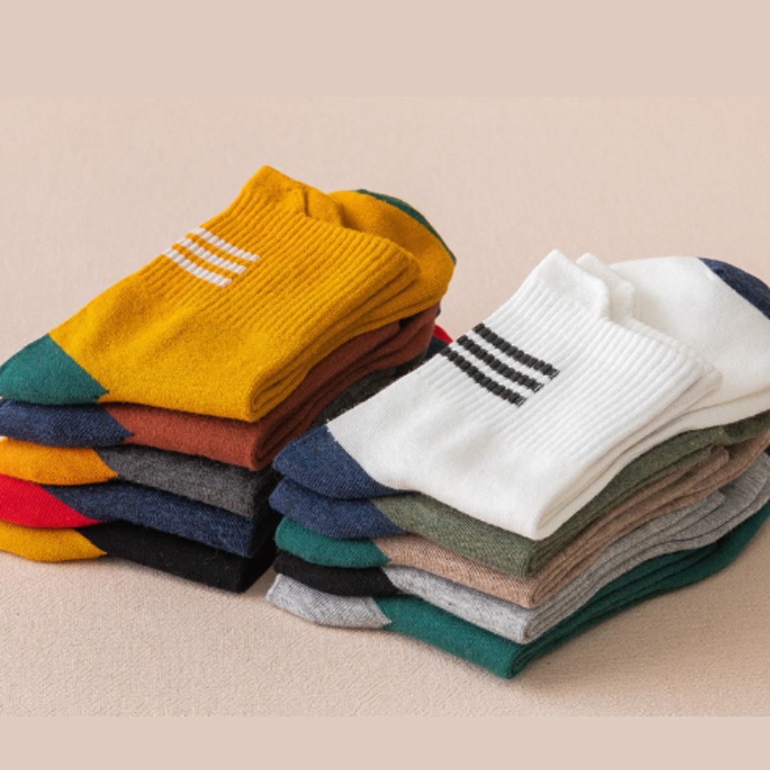 メンズ ソックス 10足セット 靴下 クルーソックス 通気 抗菌防臭 春夏秋 スポーツ カジュアル 厚み ライン 送料無料 新品 まとめ売り_画像9