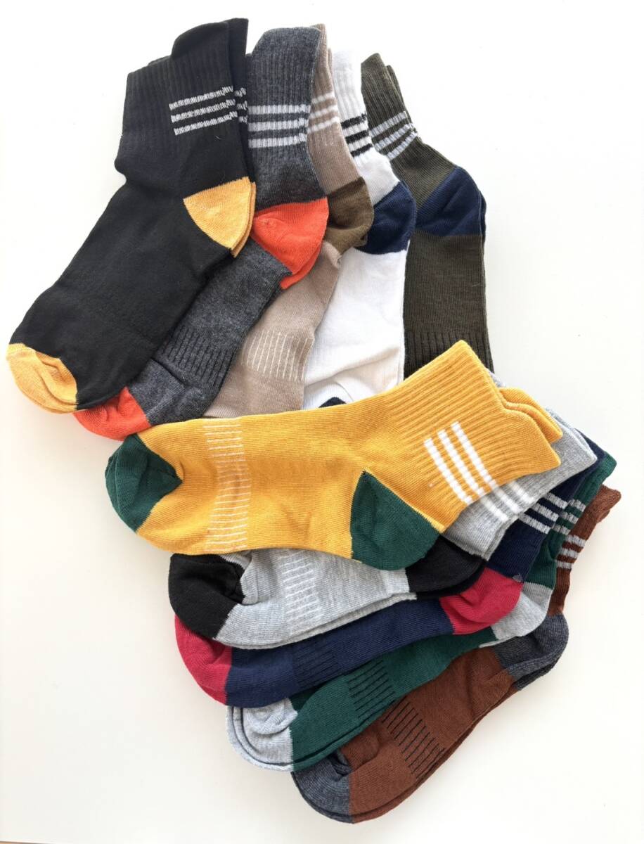 メンズ ソックス 10足セット 靴下 クルーソックス 通気 抗菌防臭 春夏秋 スポーツ カジュアル 厚み ライン 送料無料 新品 まとめ売り_画像7