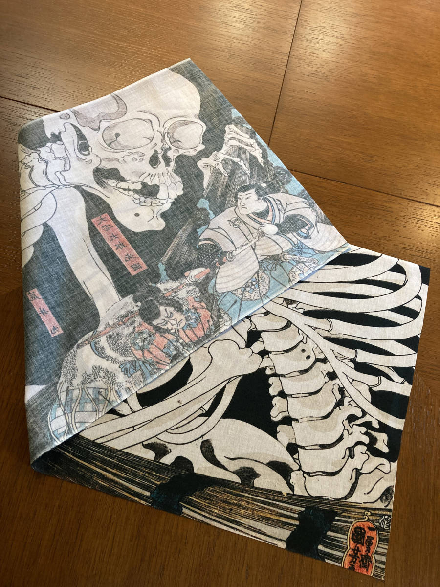 歌川国芳 浮世絵 相馬の古内裏 その2 手ぬぐい　サイズは約78cm 35cm_画像4