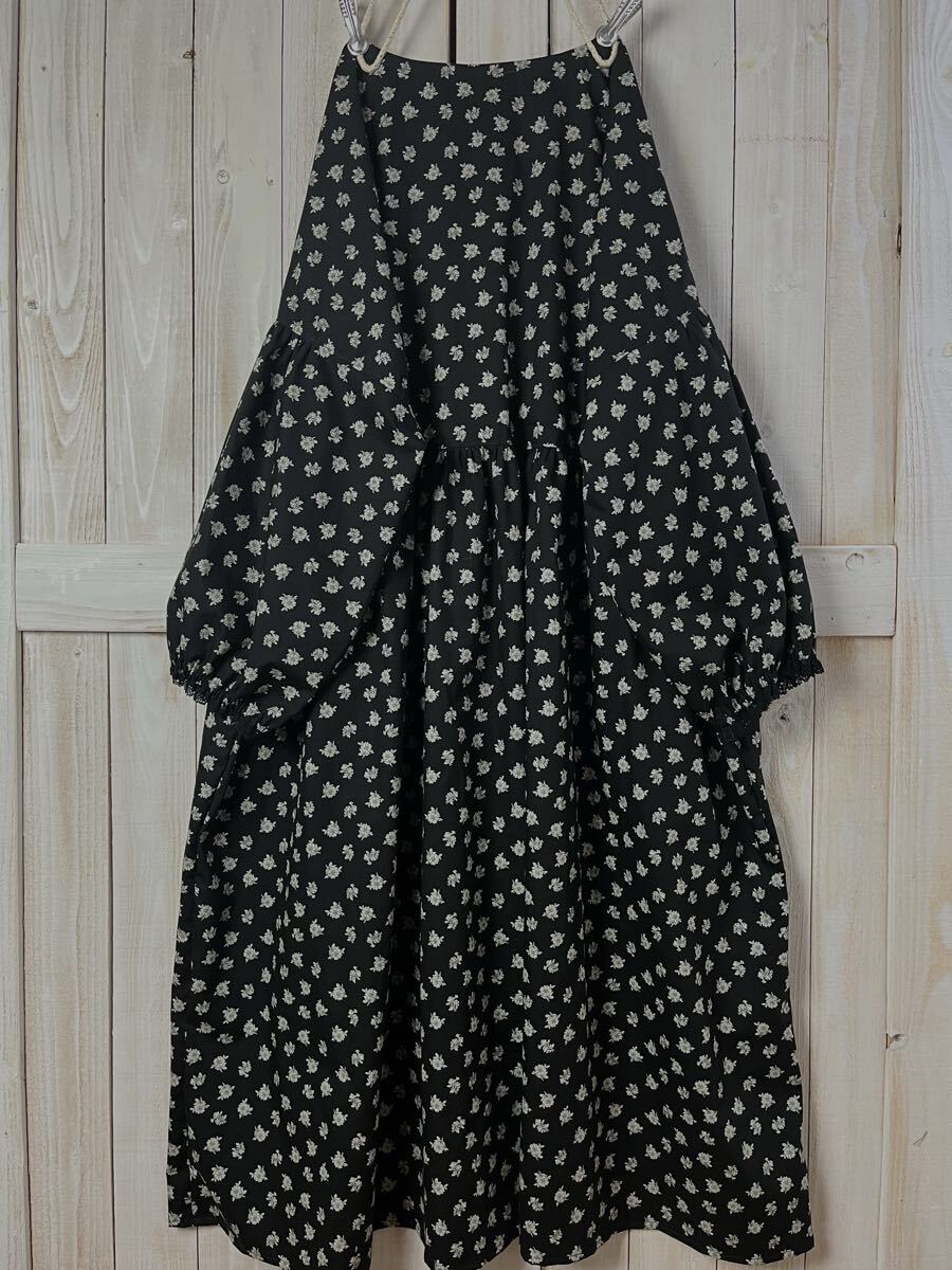CHハンドメイド♪ゆったりギャザーワンピ♪コットン♪モノトーン花柄♪ブラック_画像7