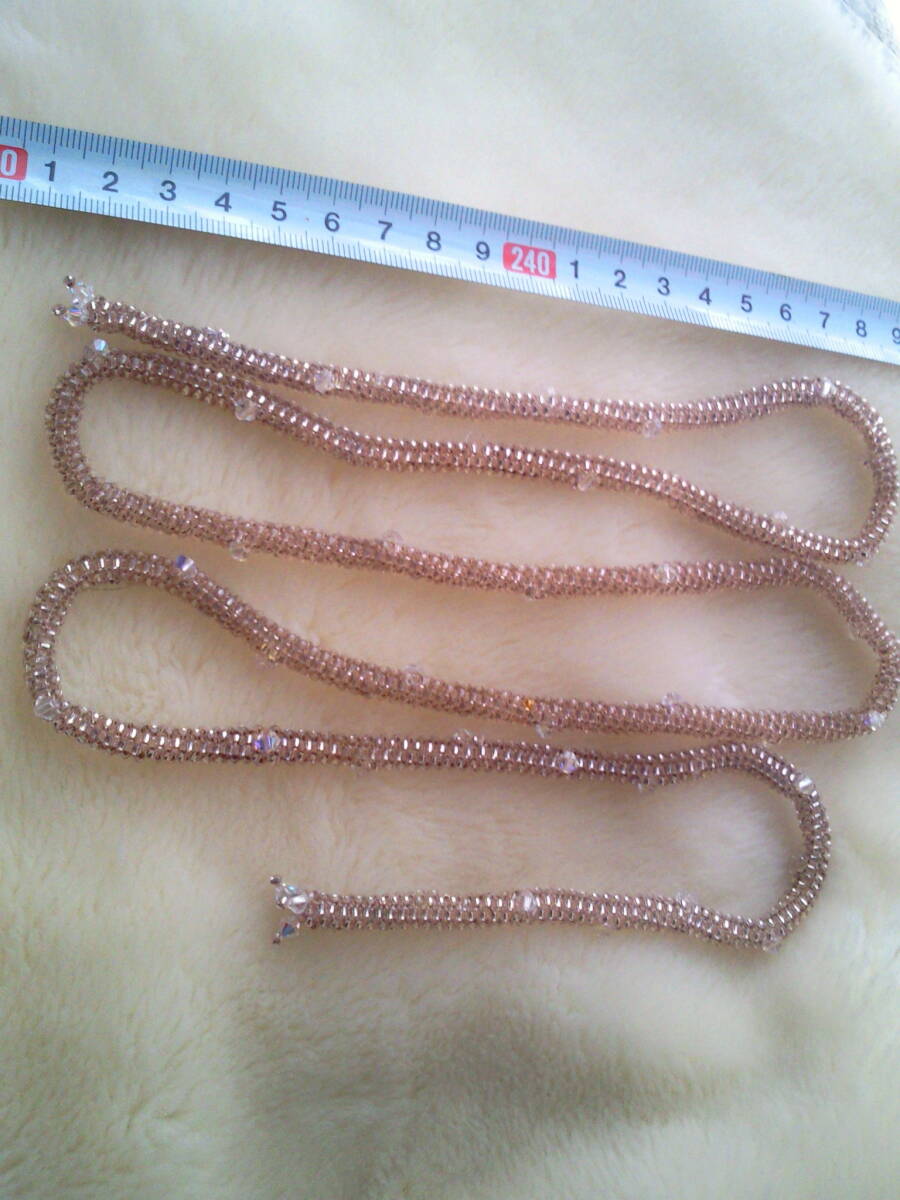 ピンク淡色ラリエット●優しい淡紅ビーズワーク製ロングネックレス●首巻きタイプ♪レトロ風ヴィンテージ品アンティークジュエリー送料無料_画像3