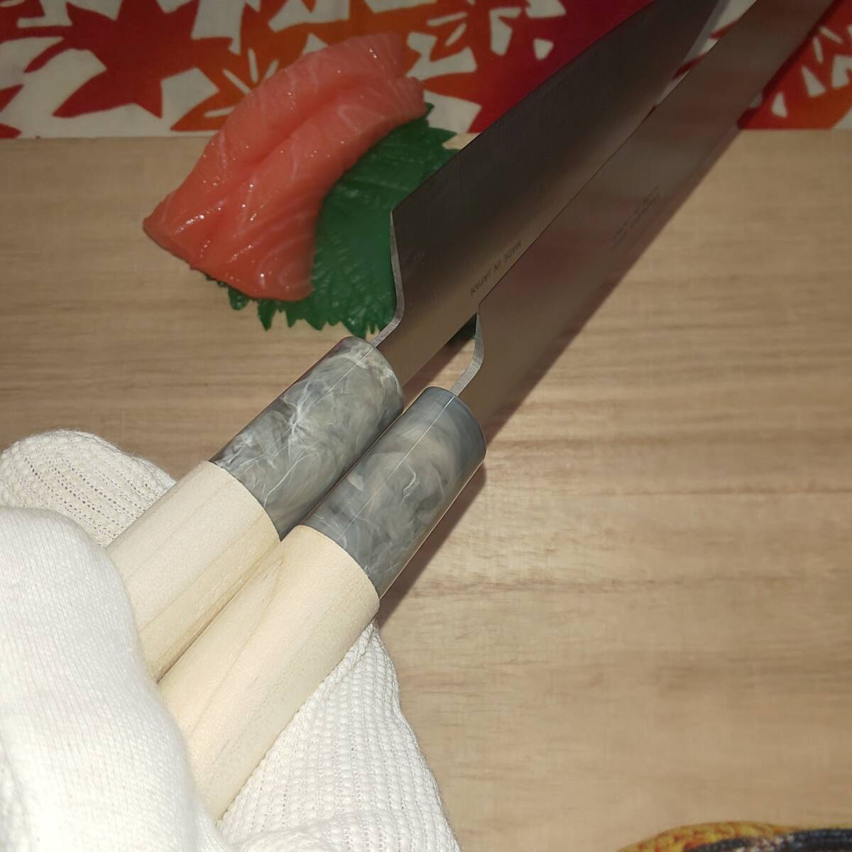 【美しい鎚起】関藤平作 柳刃(刺身)包丁20cm 小出刃包丁10cm セット(箱なし)_画像8