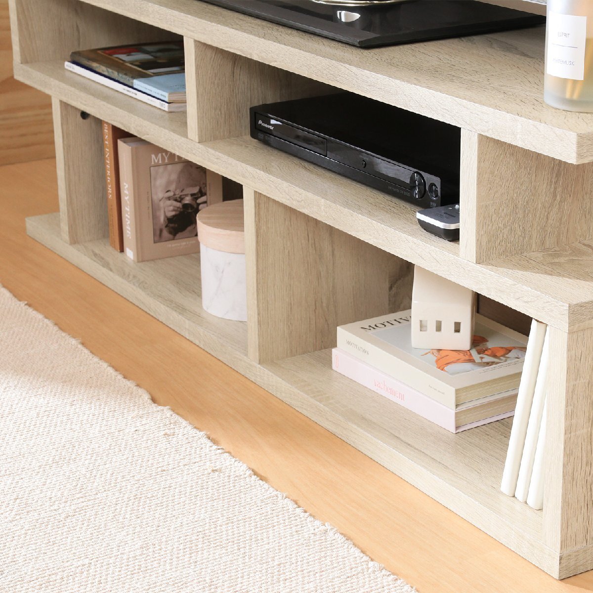 送料無(wú)料 S字型 テレビ臺(tái) S型 テレビボード 萬(wàn)能 収納 オープンラック キャビネット おしゃれ 幅118cm奧行30cm高さ39cm オークカラー 新品